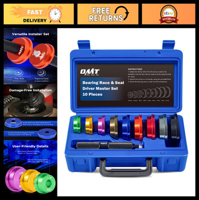 10pc Bearing Press Kit - Race & Seal Driver Set, 9 Adapters for Easy Installatio