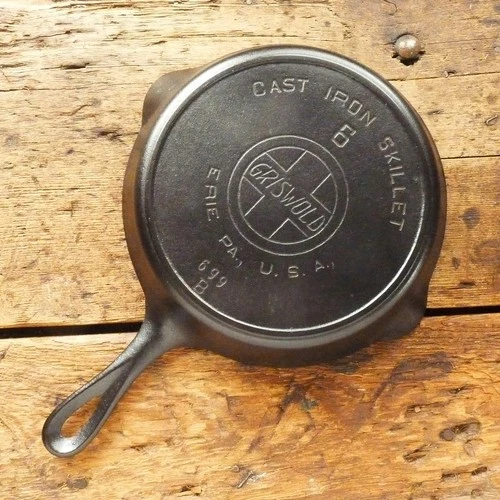 Antique GRISWOLD Cast Iron SKILLET Frying Pan # 6 LARGE SLANT LOGO - Ironspoon