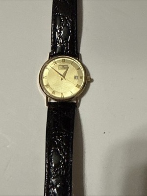14k Yellow Gold August Steiner Men's Quartz Watch w/ Leather 