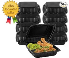 8" X 8" 3-Compartment To Go Food Take Out Containers Boxes With Lids 50 Pack M