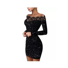 Off Shoulder Black Dress Lace Decolletage Bodycon Micro Mini date night dress