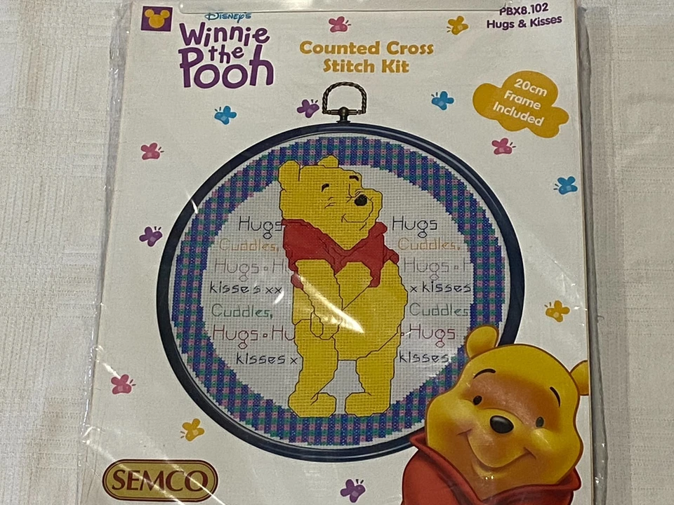 NEW Semco Disney Winnie Pooh Counted Cross Stitch KIT Hugs &Kisses LARGE 8" Hoop - Image 4 of 4