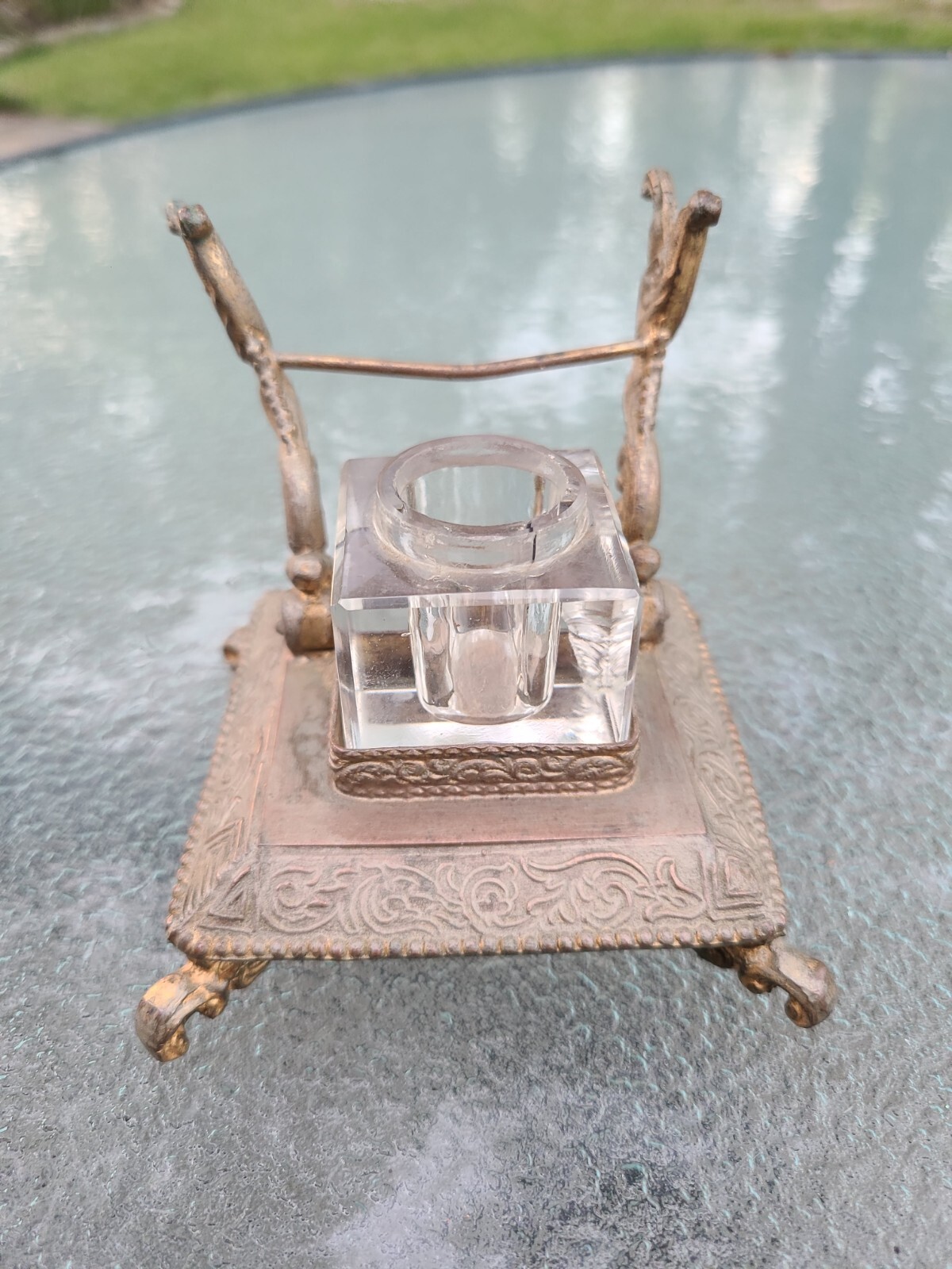 Vintage Footed Ornate Brass Victorian Floral Inkwells eBay