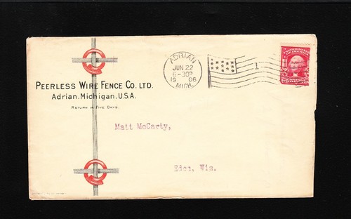 Peerless Drahtzaun Adrian Michigan 1908 Flagge Abbruch #1 Abdeckung M McArty Eden 7w - Bild 1 von 2