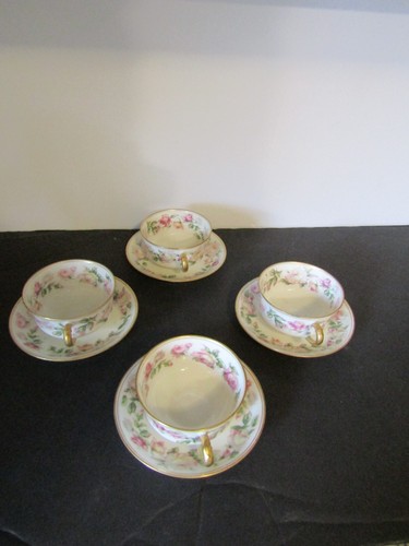 4 Vtg Haviland Limoges Pink Roses Demitasse Chocolate Cups & Saucers FRANCE - Picture 8 of 11