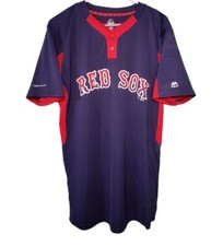 Majestic Boston Red Sox Shirt Size Medium Navy Blue Red Button Closure Cool Base