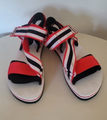 Hunter Womens Beach Stripe Red Sandals Adjustable Strap US