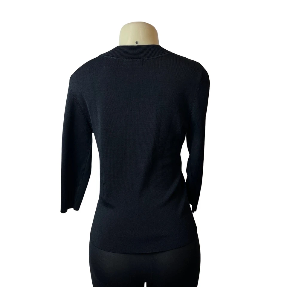 Camisa para mujer Valerie Steven’s negra cuello en V manga larga sobrepelliz talla PL Foto 3 de 4