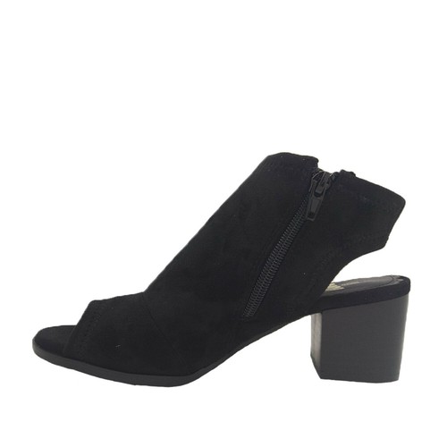 Ladies No Shoes Short Micro Suede Peep Toe High Cut Zip Stack Heel Size 8 Black - Picture 2 of 2