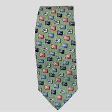 Vineyard Vines Green Blue Pink Fish Flag Silk Neck Tie