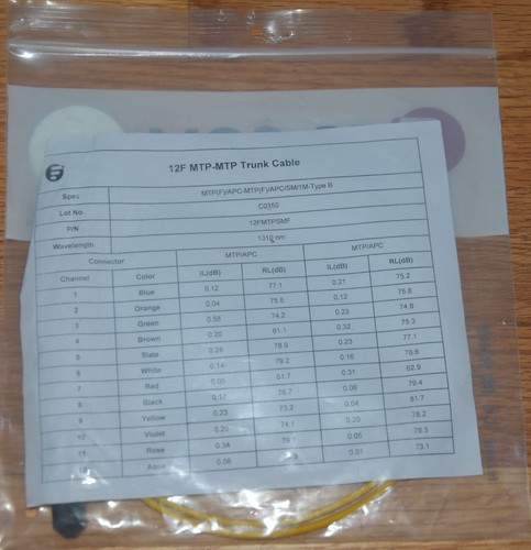 1M MTP Female to Female 12 Fibers Single Mode Fiber Patch Cable, Type B FS NEW - Picture 3 of 3