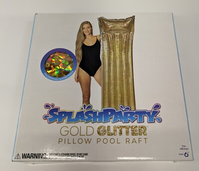 Splash Party Pillow Pool Raft Gold Glitter Color Ages 6+  New