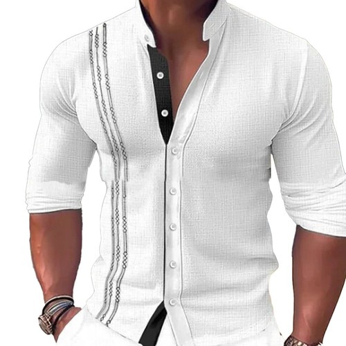 Camisa de vestir moderna para hombre manga larga blusa con botones camisas formales Prendas para el torso Reino Unido - Imagen 7 de 25