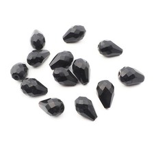 Lot 12 Czech vintage teardrop faceted black glass beads 11mm