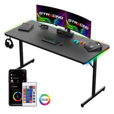 55" Gaming Desk with RGB LED Lights – Carbon Fiber Table for PC & Console