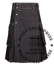 Scottish Men's Six Pockets Brown Cotton Utility Kilt - Working Hybrid Kilt