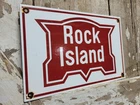 VINTAGE ROCK ISLAND PORCELAIN SIGN OLD RAILROAD TRAIN LINE RAILWAY TRACK PLAQUE