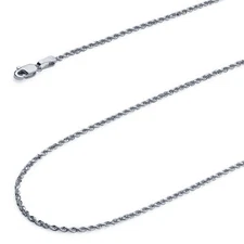 Wellingsale 14k White Gold Solid 2mm Solid Rope Chain Necklace