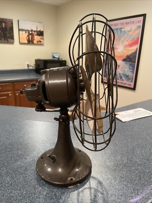 Antique Emerson Electric 6250-K Brass Blade Oscillating Desk Fan