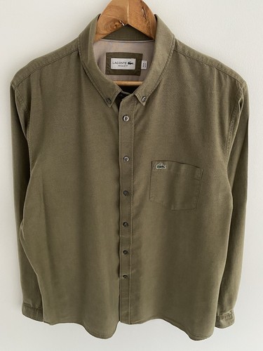 Lacoste Hemd Größe FR44 L Large Herren Khaki Grün Einfarbig Regular Fit Langarm - Bild 3 von 8