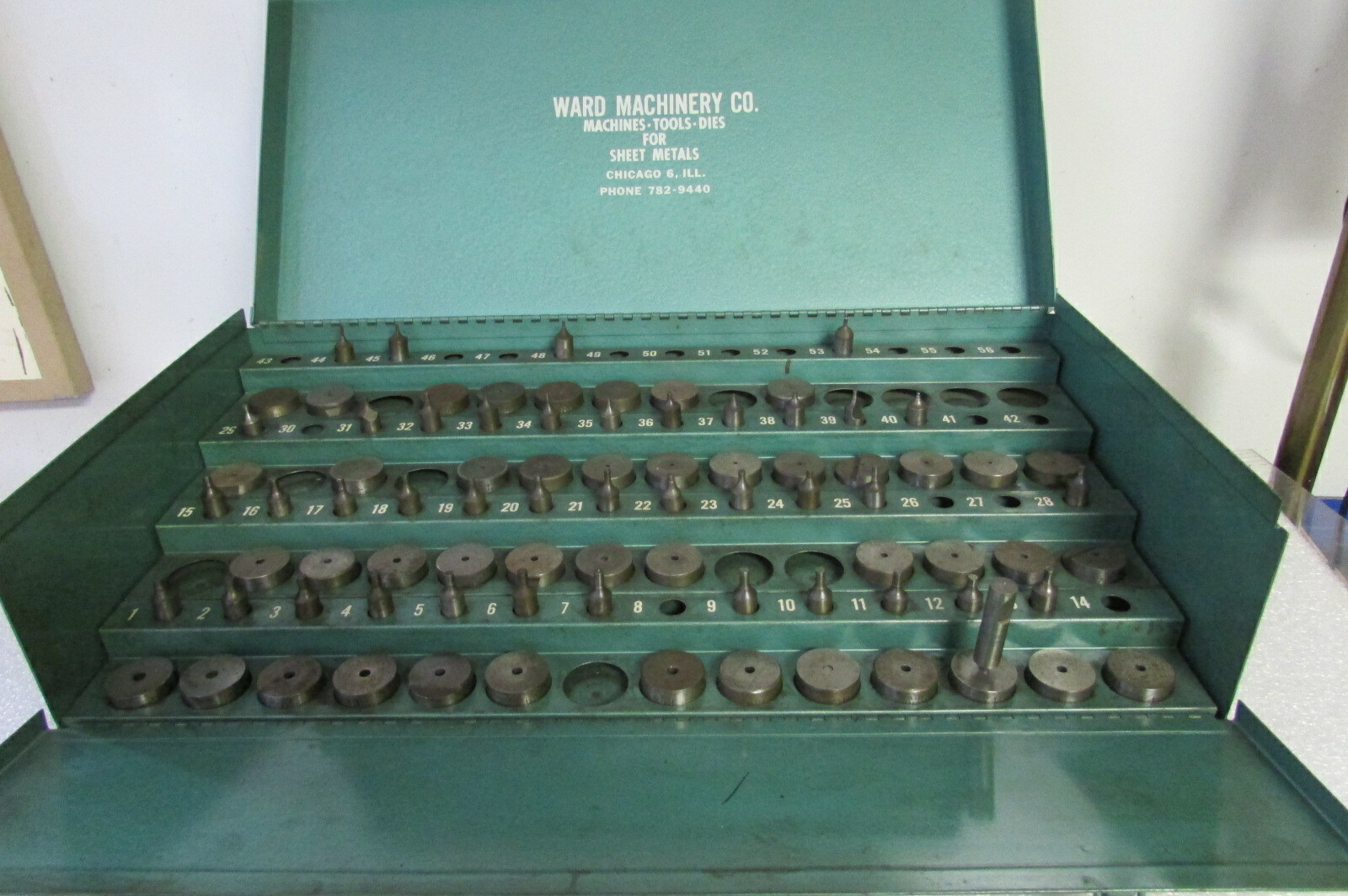 Ward Machinery Punch-Dies with Metal Holder Box 1 to 56 Punch/Dies