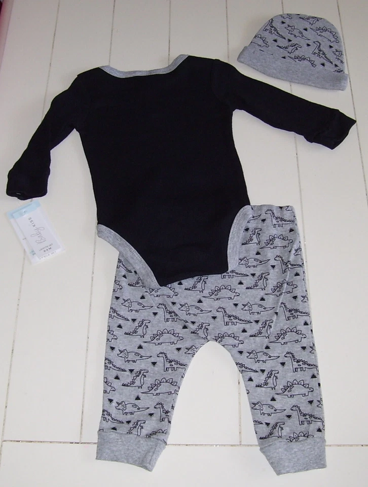 Niños Bebé Beso 3 Piezas Dinosaurio LS Body Pantalones Sombrero Layette Conjunto 6-9M Foto 4 de 4