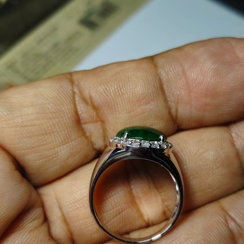 11.4x11.5 mm Premium Burma Green Jade Jadeite 925 Sterling Silver ring,sz8 - Picture 10 of 11