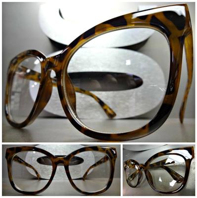 OVERSIZE EXAGGERATED VINTAGE CAT EYE Style Clear Lens EYE GLASSES Tortoise  Frame