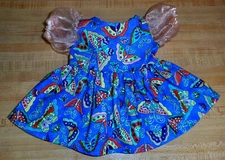 BLUE BUTTERFLY ART DECO DRESS ORGANZA SLEEVES for 16-18" CPK Cabbage Patch Kids 
