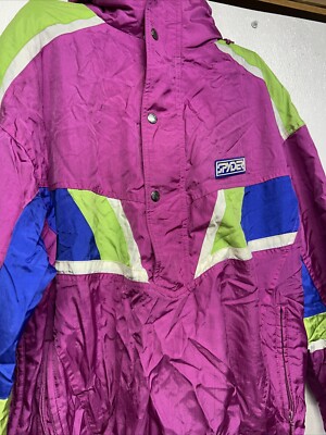Vtg Spyder Mens L Jacket Pink Pullover Hooded Windbreaker