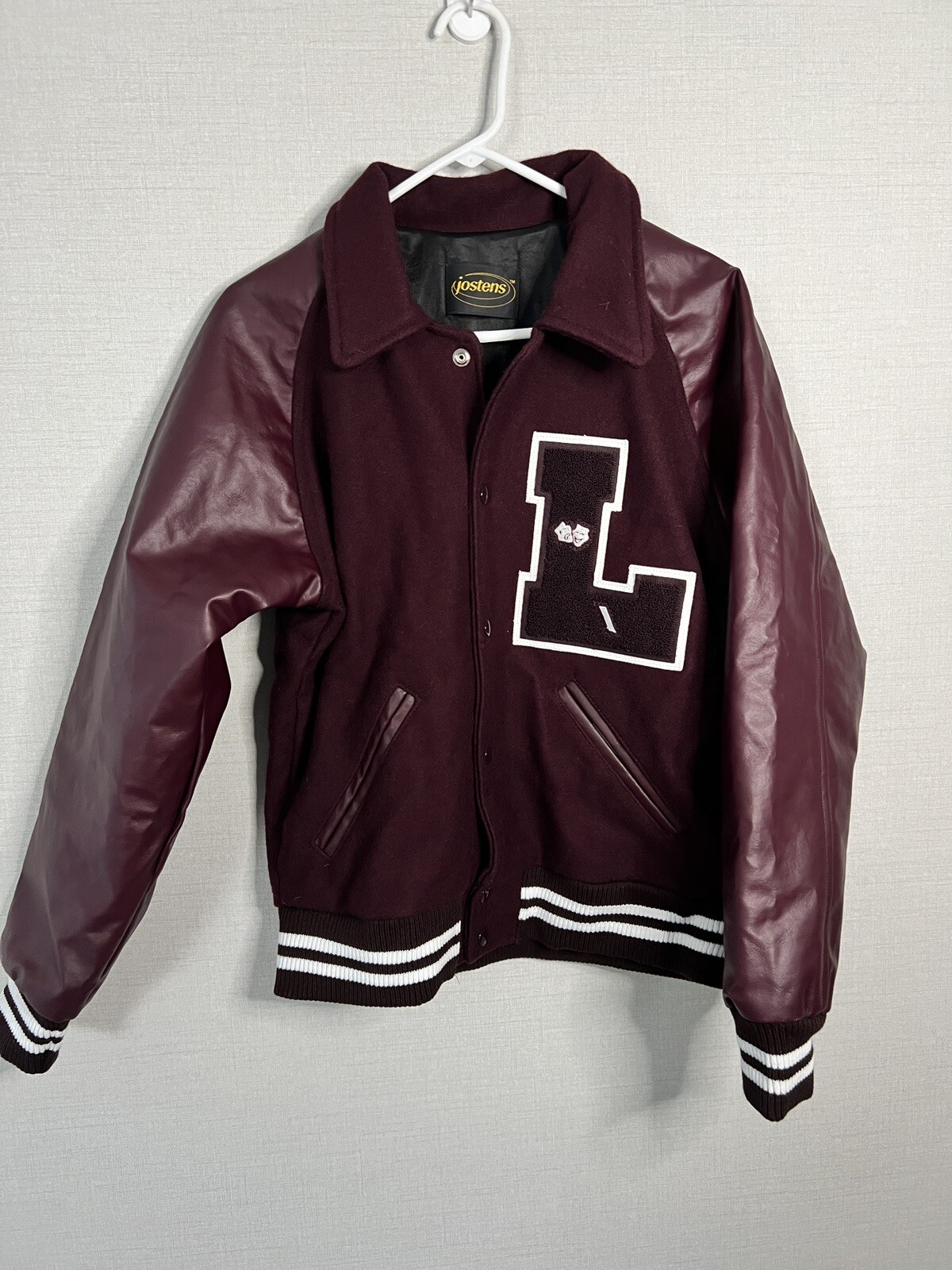 Vintage Jostens Varsity Wool Faux Leather Jacket Burg… Gem