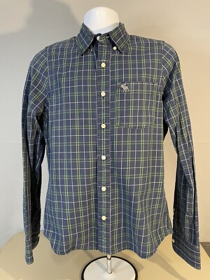 Abercrombie & Fitch Shirt Men's M Blue Green Plaid Long Sleeve Button Dwn Muscle