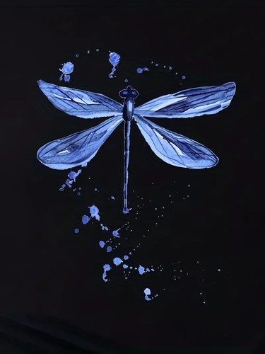 Plus Size Casual T-shirt Women's Plus Dragonfly Print Short Sleeve Round Neck - Picture 2 of 18