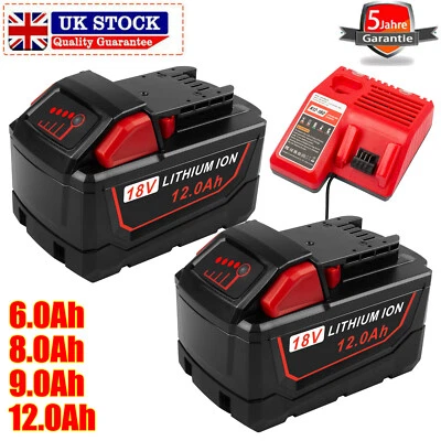 1X~2X 12Ah For Milwaukee For M18 18V 6Ah 8Ah Li-ion Battery 48-11-1860 / Charger