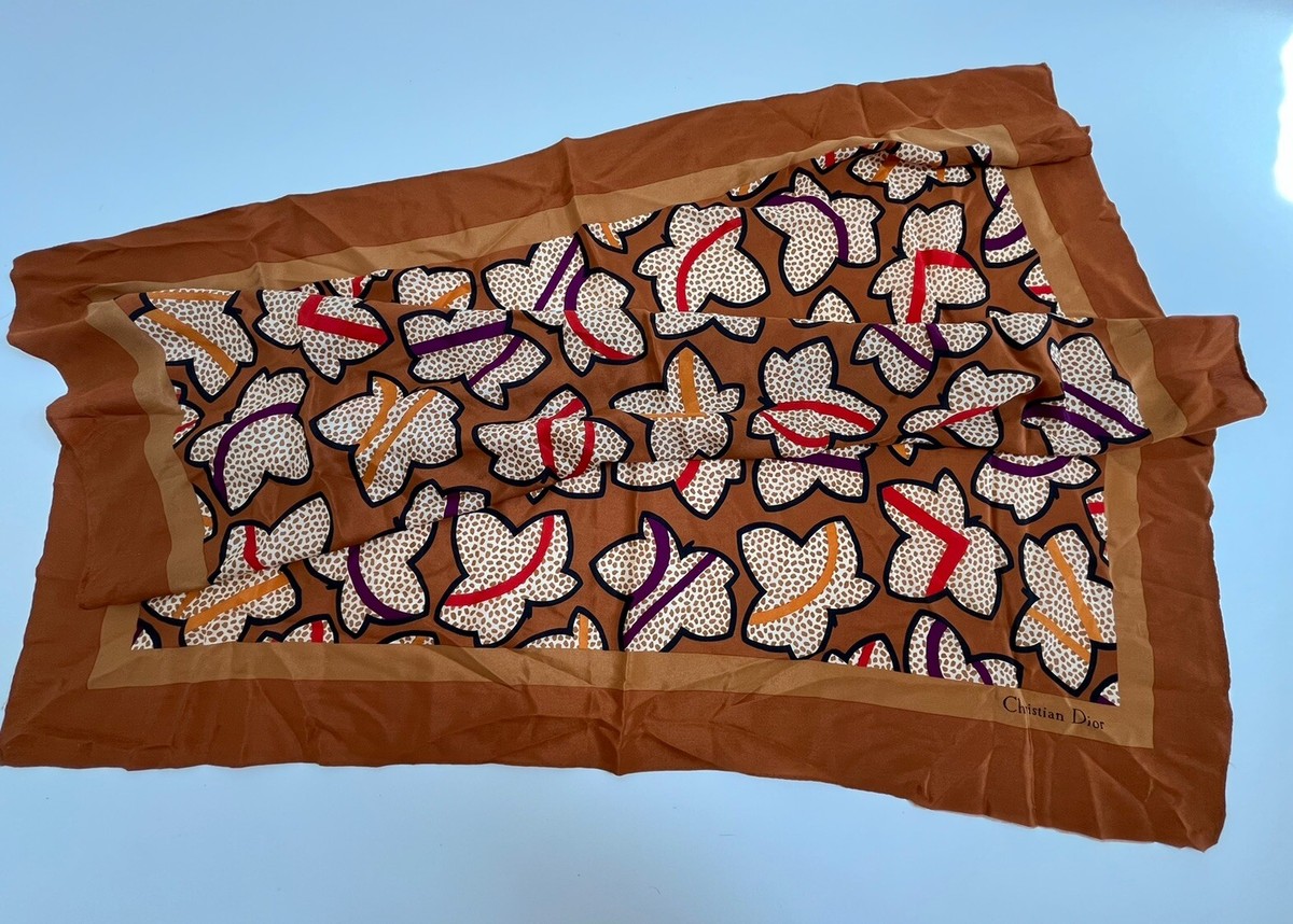 Vintage Christian Dior Graphic Butterfies Silk Scarf 33” Rolled