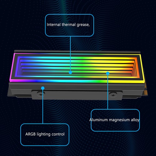 M.2 Nvme Kühlkörper 5V 3PIN ARGB SSD Kühler AURA Sync für M.2 2280 (Schwarz) - Afbeelding 8 van 12