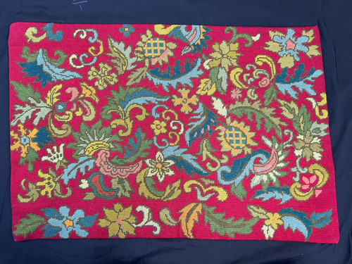 vintage needlepoint tapestry wall hanging cross-stitch floral home decor