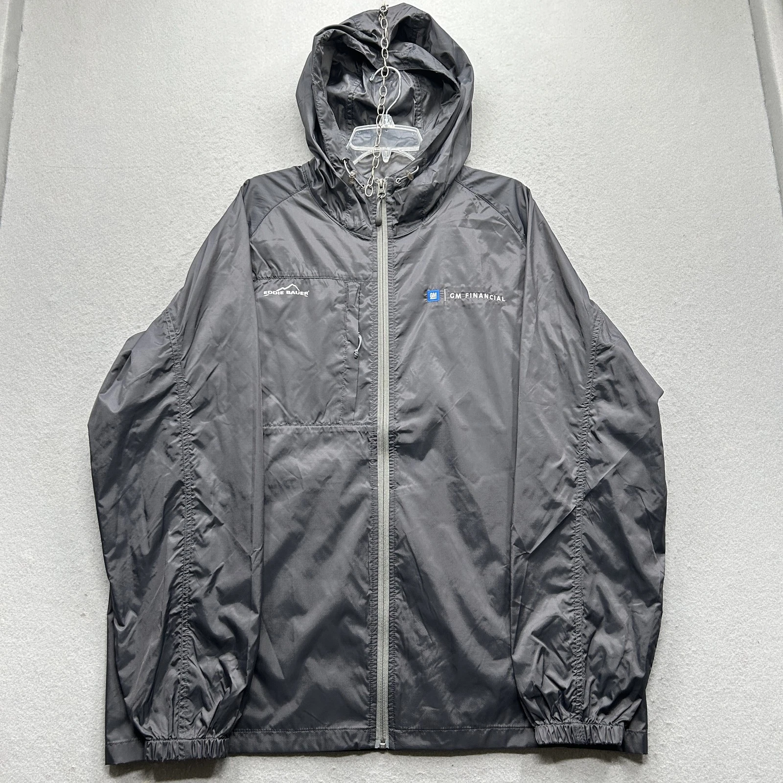 Eddie Bauer Weather Windbreaker Jacket GM Financial XL Gray Hooded