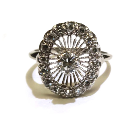 14k white gold .83ct diamond cluster ring VS1 G natural estate 3.6g VINTAGE 5.5