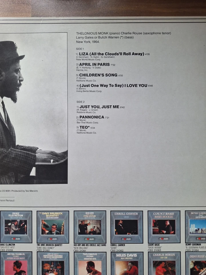 Thelonious Monk Excellent Vinyl LP Record Album CBS21117 I Love Jazz Compilation - Image 3 of 4
