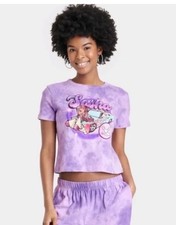 Bratz Sasha Crop Top Purple Tie Dye Graphic T Shirt Size Large