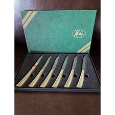 Kirby Vintage Steak Knives Set 6pc Avocado Green Handle Serrated Blade  NIB