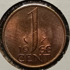 1966 Netherlands One Cent, Large Date, Appears Uncirculated — photo 2