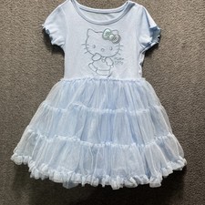 Hello Kitty Girl Toddlers Blue Short Sleeve Tutu Dress Casual Tulle Skirt 4T