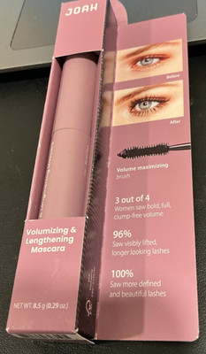 Joah Voluming & Lengthening Mascara .29 Oz W Volume Max Brush Blackest Black New