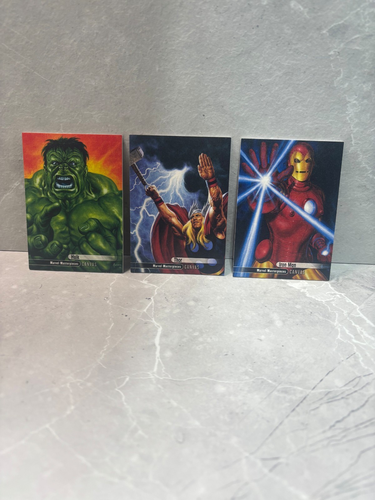 Marvel Masterpieces 2016 Canvas X3 Hulk, Thor, Iron Man (NO RESERVE)