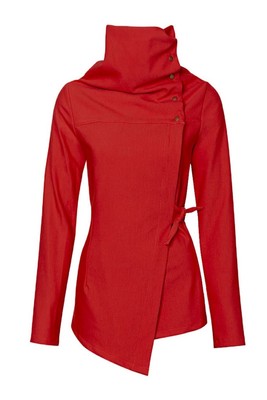 MELOW BY MELISSA BOLDUC ISABEAU HIGH NECK TIE WAIST JACKET IN CARDINAL RED L CA
