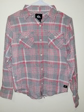 New Quiksilver Boys Sail Youth Button Up LS Shirt Casual Flannel Woven M Beige