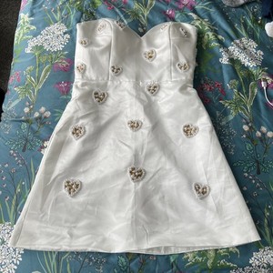 Viral CH Satin & Pearl-Embellished Sweetheart  Bridal Dress Small See meas 
