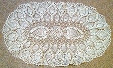 Oval White Handmade Crocheted Lace Cotton Doily. 15 x 25."